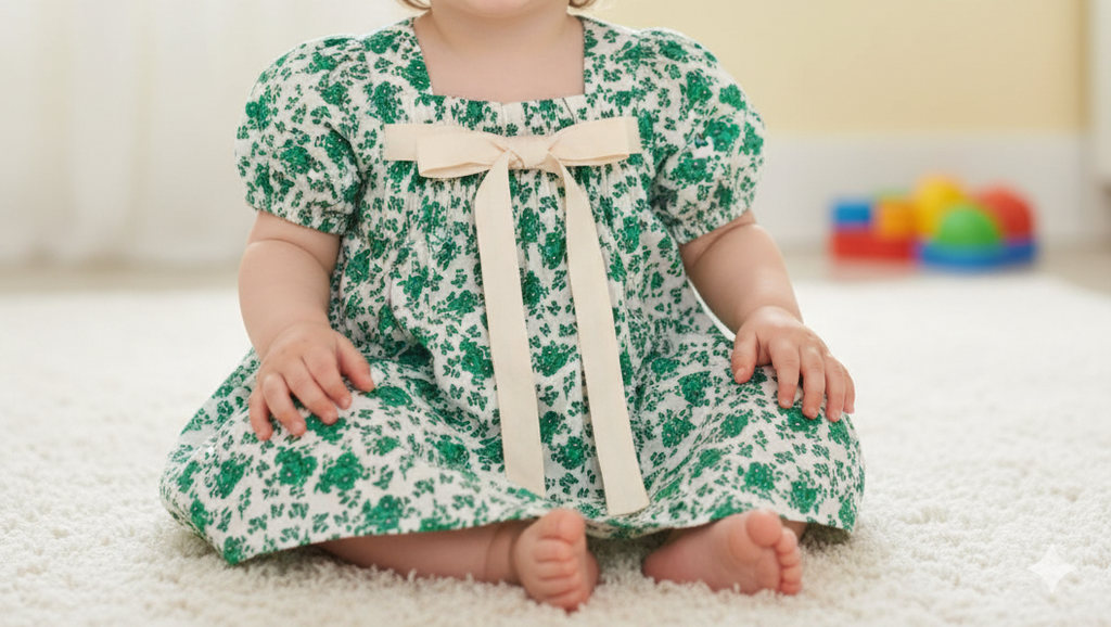 Toddler Girl Floral Embroidered Dress with Big Bow | Spring & Party Occasion Dress (1030)