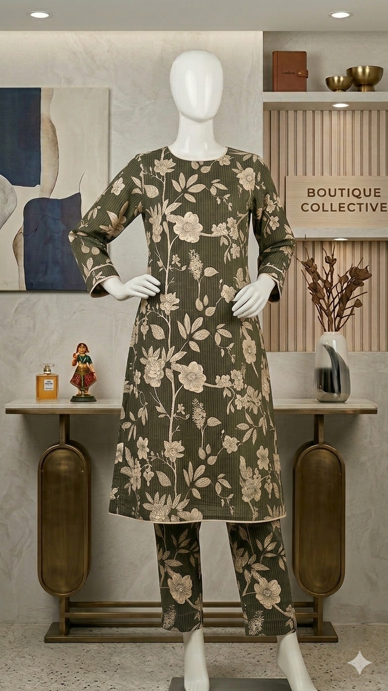 Floral Bloom Ethnic Co-ord Set - 2-Piece Printed Tunic & Trousers (PCU 5022)