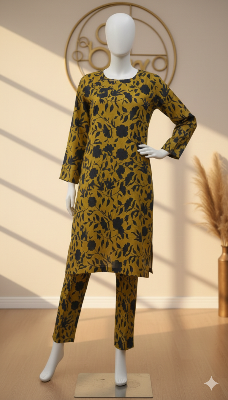 ZH2 Golden Mustard Noir – 2pc Premium Cotton Unstitched Suit (PCU 5022)