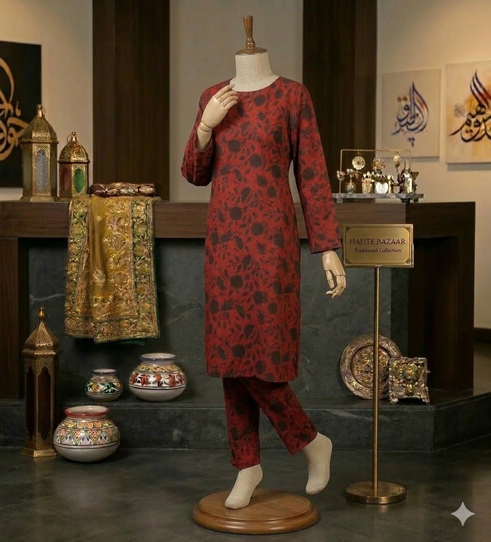 Artisan Ochre Vintage Floral Co-ord | 2-Piece Stitched Cotton (PCU 5022)