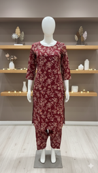 ZH2 Deep Burgundy Wildflower – 2pc Premium Cotton Unstitched Suit (PCU 5022)