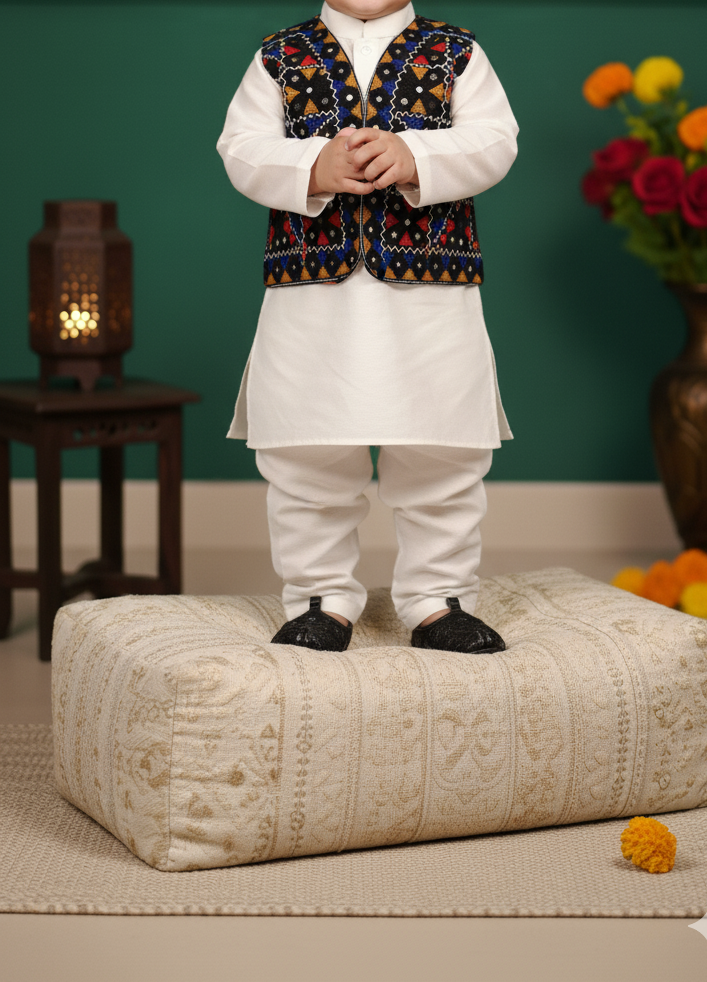 Traditional Embroidered Kutchi Vest | Mirror Work Tribal Koti/Waistcoat | Colorful Hand-Embroidered Black Jacket | Ethnic Bohemian Apparel (1027)