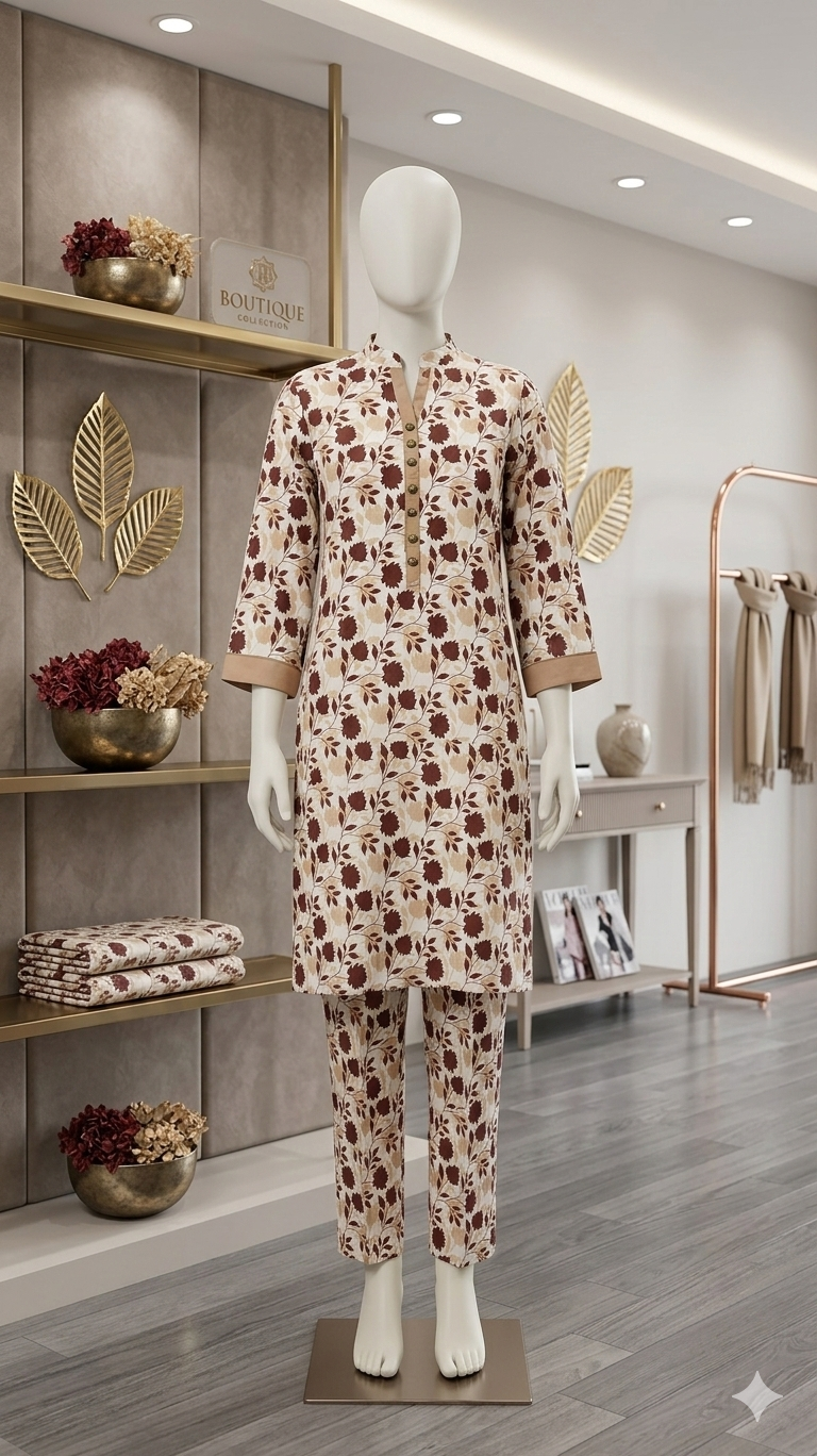 Women's Cream & Maroon Floral Co-ord Set - Cotton-Blend Ethnic Suite (PCU 5022)