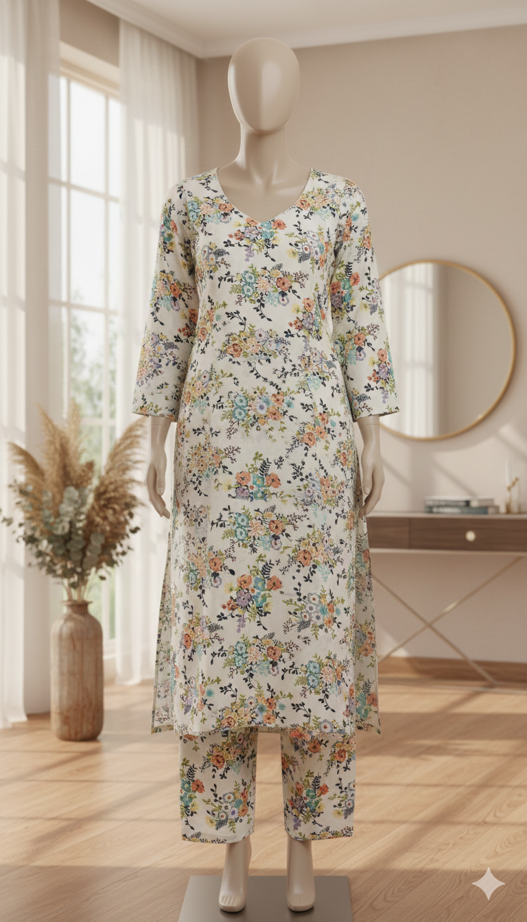 ZH2 Premium Cotton 2-Piece Unstitched Suit -  Floral Print  (PCU 5022)