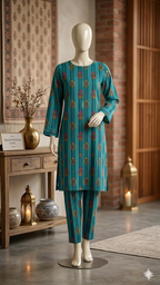 Botanical Stripe Printed Co-Ord Set | 2-Piece Ethnic Tunic & Trousers (PCU 5022)