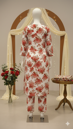 ZH2 Ivory Rose Garden – 2pc Premium Cotton Unstitched Suit (PCU 5022)