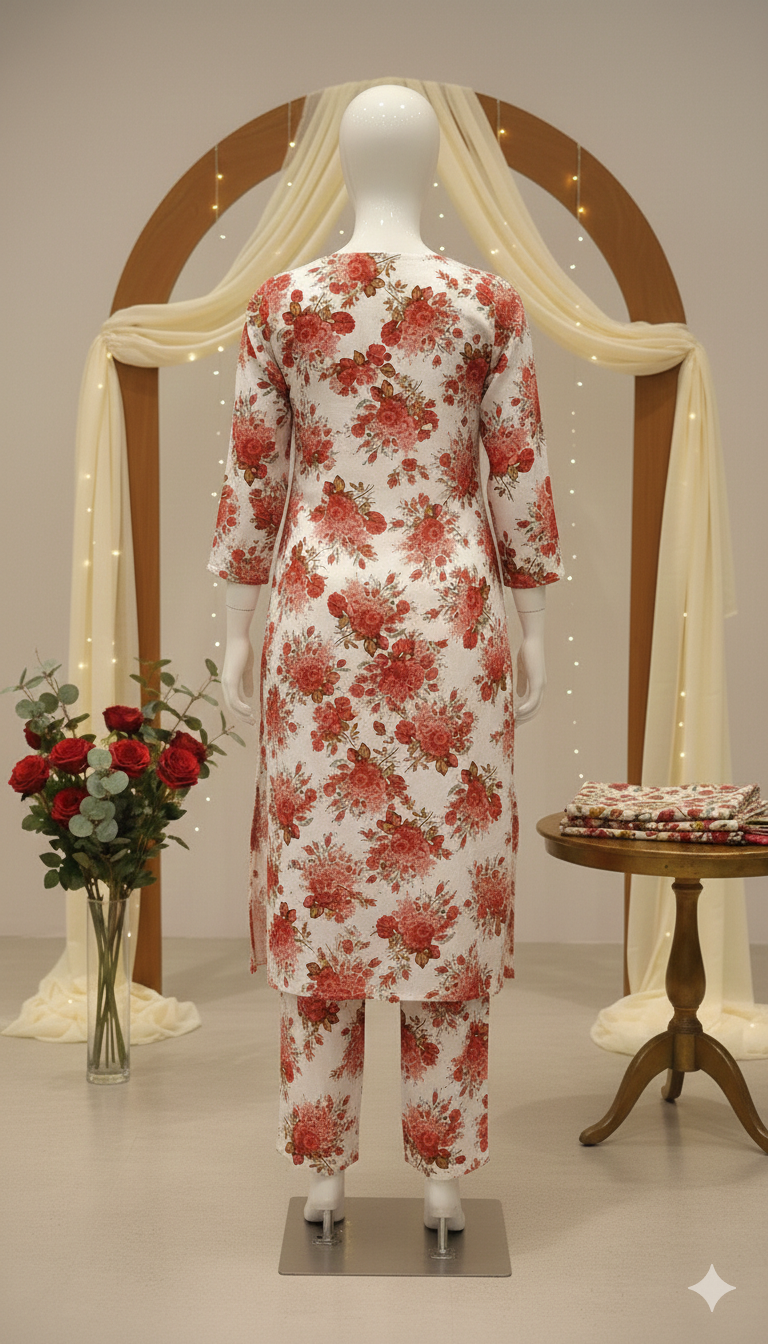ZH2 Ivory Rose Garden – 2pc Premium Cotton Unstitched Suit (PCU 5022)
