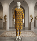 Saffron Leaf Modern Co-ord Set – Mustard & Cocoa Printed Kurta with Matching Trousers (PCU 5022)