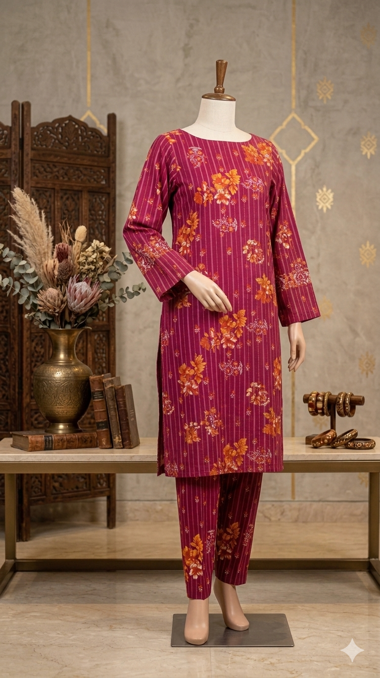 Autumn Harvest Striped Two-Piece | Vibrant Floral Fusion (PCU 5022)