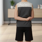 Boys' Dark Gray Sleeveless Henley Top | Urban Graphic Print and Contrast Details (1018)