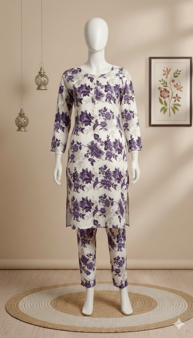 ZH2 Premium Cotton 2-Piece Suit | Floral Print Unstitched Cotton Fabric (PCU 5022)