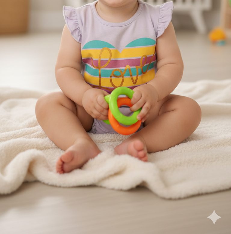 Girls' Lilac Graphic T-Shirt | Colorful Striped Heart 'Love' Print with Ruffle Sleeves (1037)