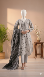 Silver Mist: Elegant Monochromatic Unstitched Lawn 3-Piece Suit (LPU 5065)