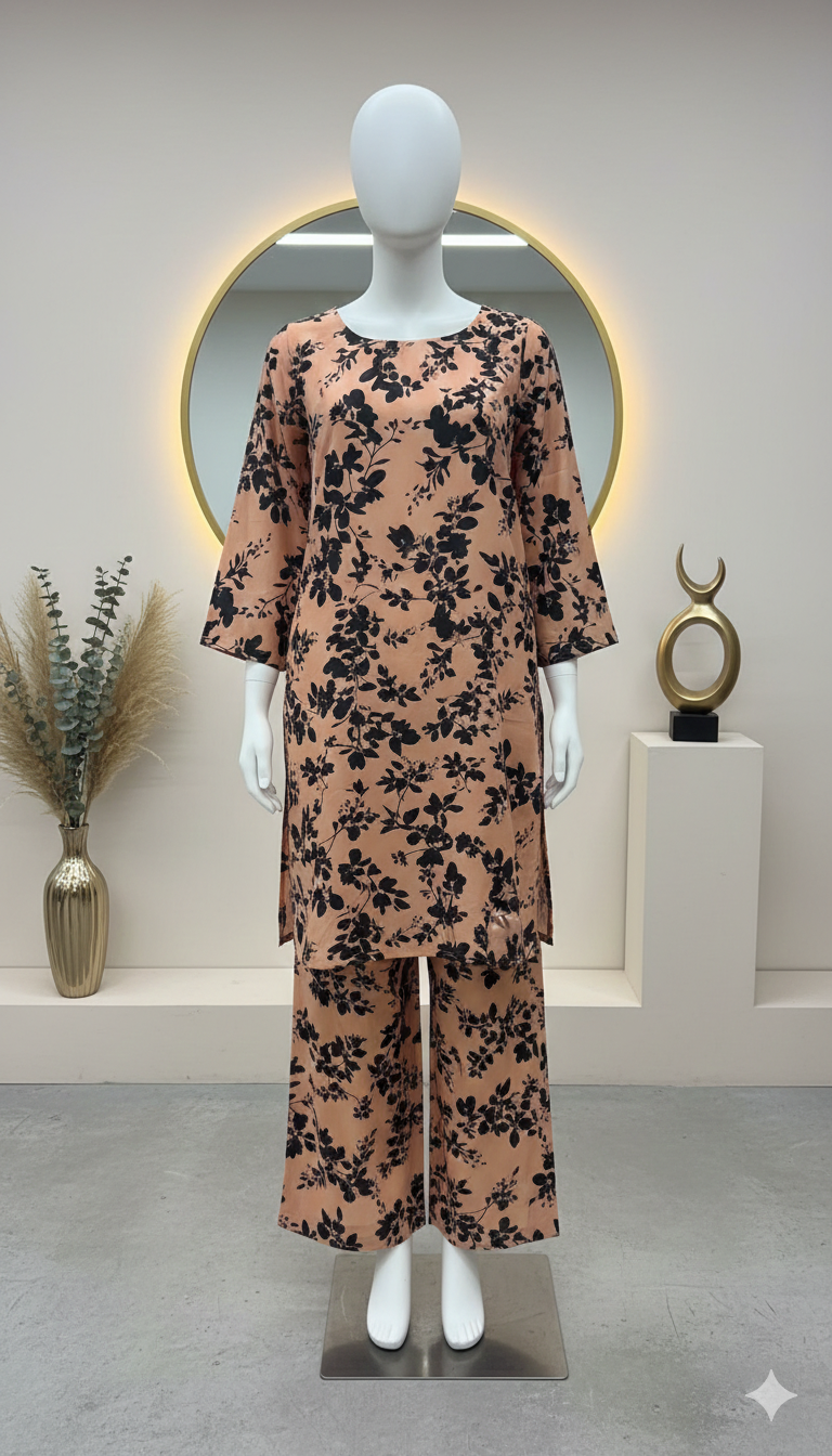 ZH2 Modern Silhouette Floral – 2pc Premium Cotton Unstitched Suit (PCU 5022)