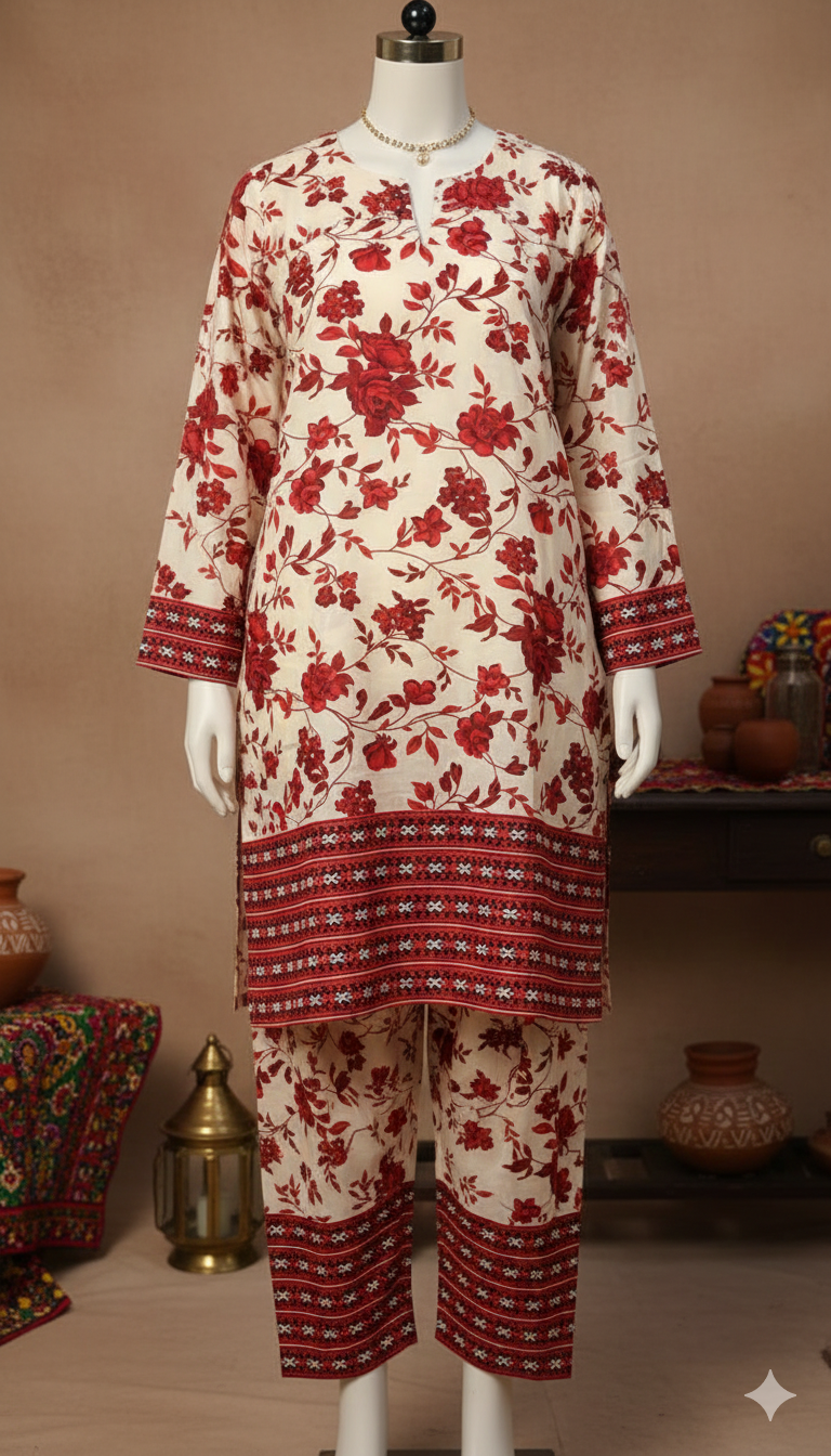 Zh2 Radiant Fuchsia Suit | Pink & Teal Unstitched Cotton (PCU 5023)