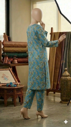 Midnight Blue Floral Print 2-Piece Set - Cotton Kurta & Trouser (PCU 5022)