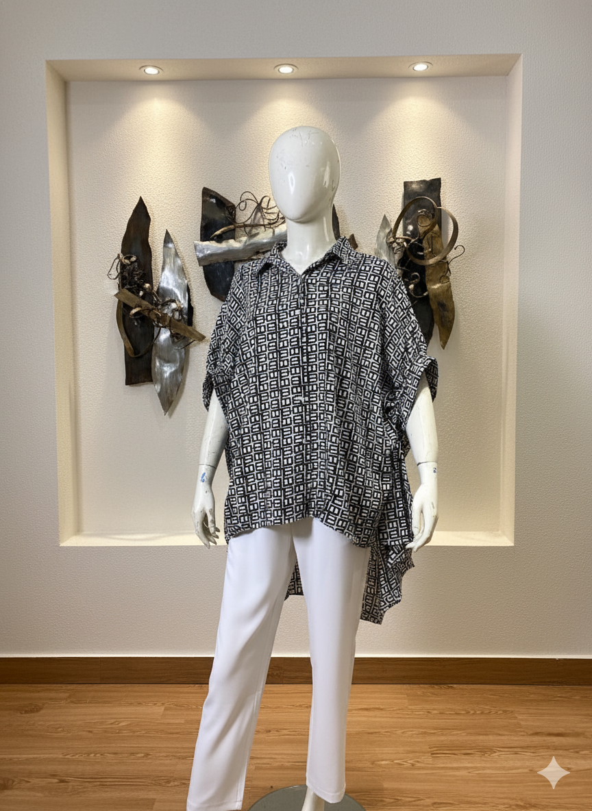 Bold Print Hi-Low Tunic Shirts | Contemporary Oversized Blouse Collection (9003)