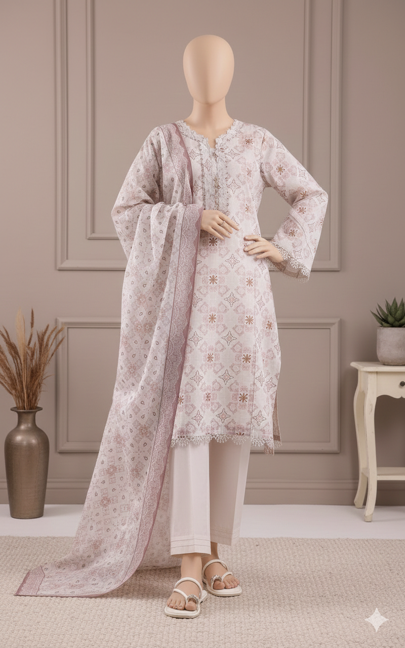 Lavender Blossom: Premium Printed Lawn Unstitched 3-Piece Suit (LPU 5061)