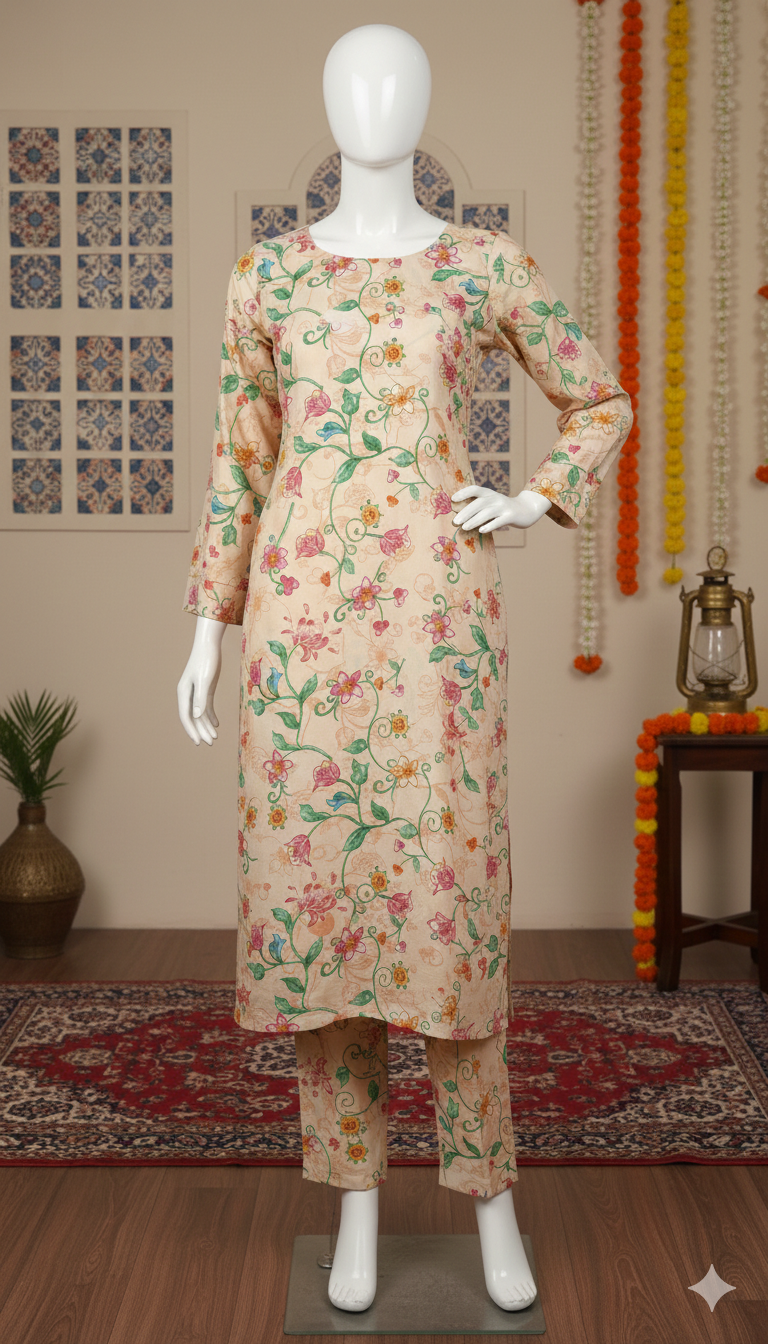 ZH2 Peach Garden Vine – 2pc Premium Cotton Unstitched Suit (PCU 5022)