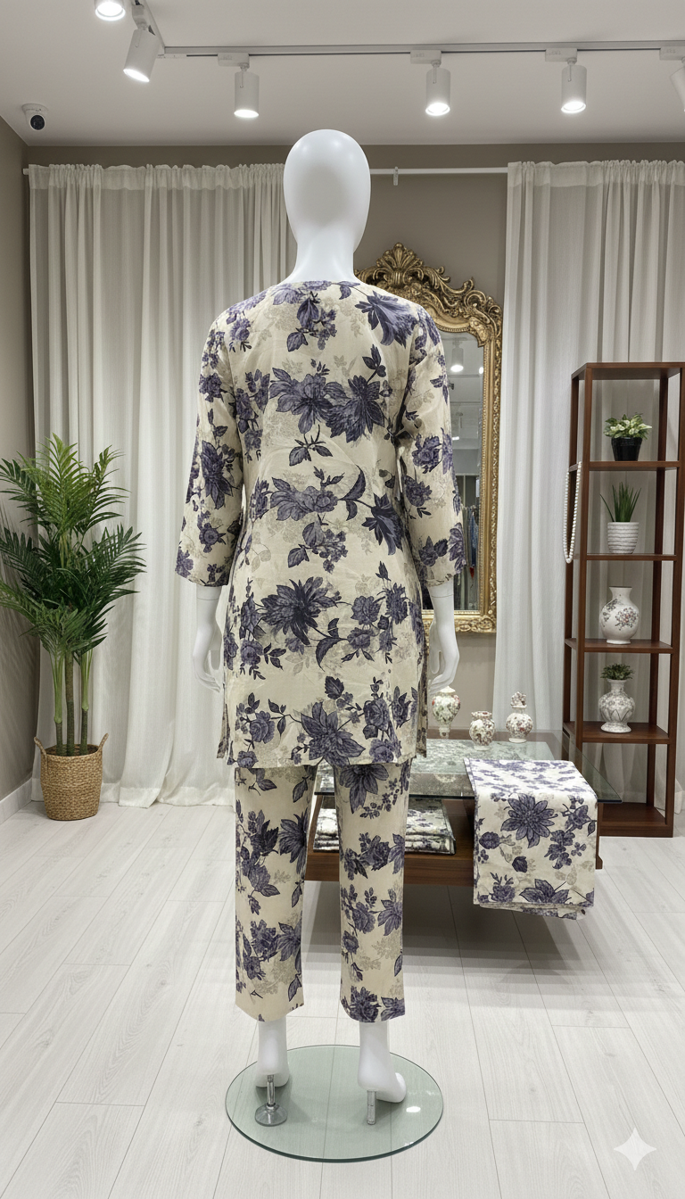 ZH2 Premium Cotton 2-Piece Suit | Floral Print Unstitched Cotton Fabric (PCU 5022)