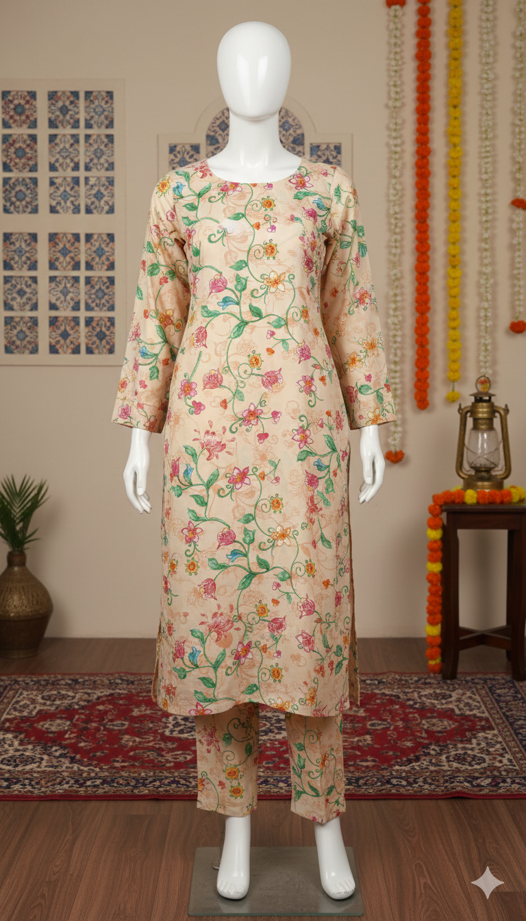 ZH2 Peach Garden Vine – 2pc Premium Cotton Unstitched Suit (PCU 5022)