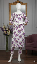 Botanical & Floral Print 2-Piece Co-ord Set | Premium Lawn Long Tunic & Trousers (PCU 5022)