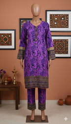 Zh2 Royal Violet 2-Piece Suit | Purple & Black Unstitched Cotton (PCU 5023)