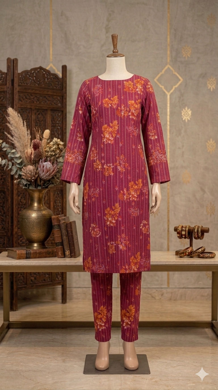 Autumn Harvest Striped Two-Piece | Vibrant Floral Fusion (PCU 5022)