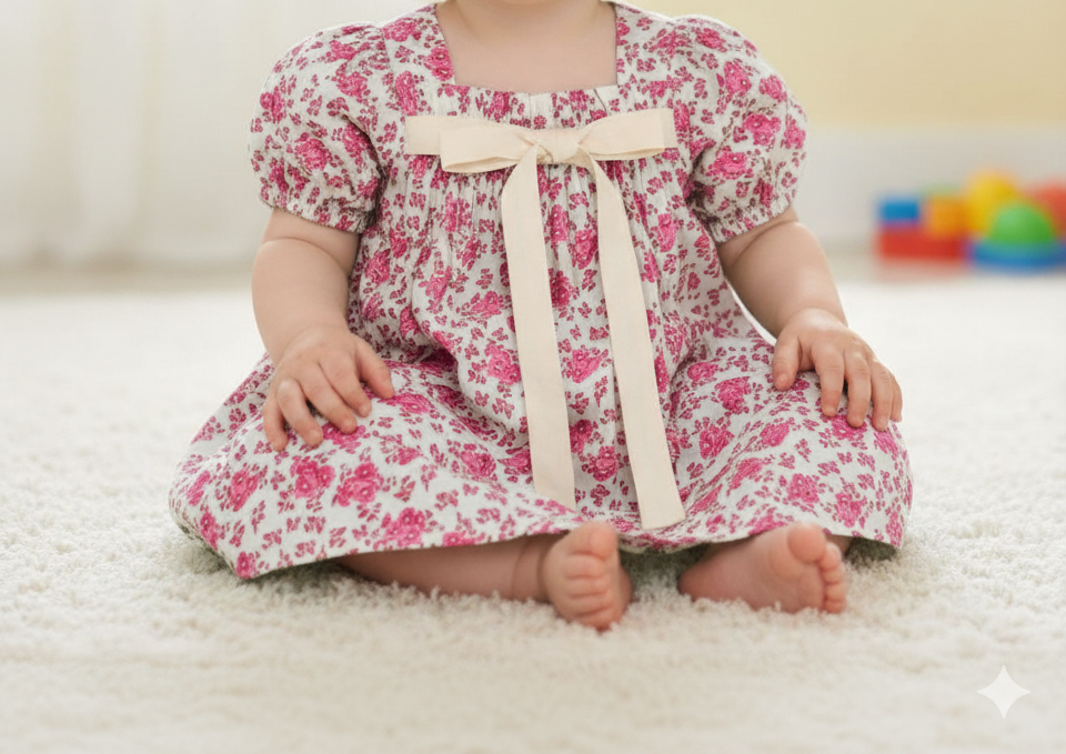 Girls Ribbon 100%imported Soft Cotton Chinese Style Summer Dress