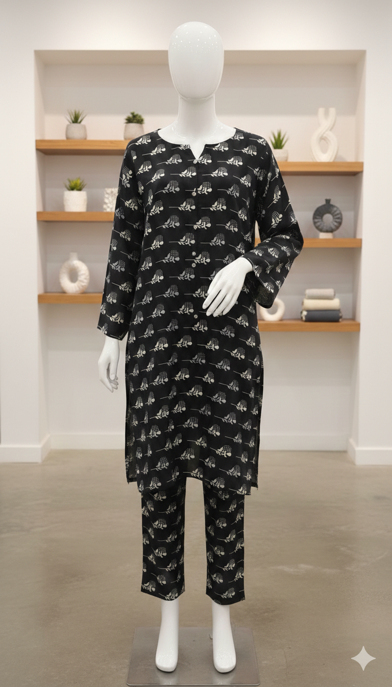 ZH2 Classic Noir Motif – 2pc Premium Cotton Unstitched Suit (PCU 5022)