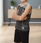 Boys' Dark Gray Sleeveless Henley Top | Urban Graphic Print and Contrast Details (1018)