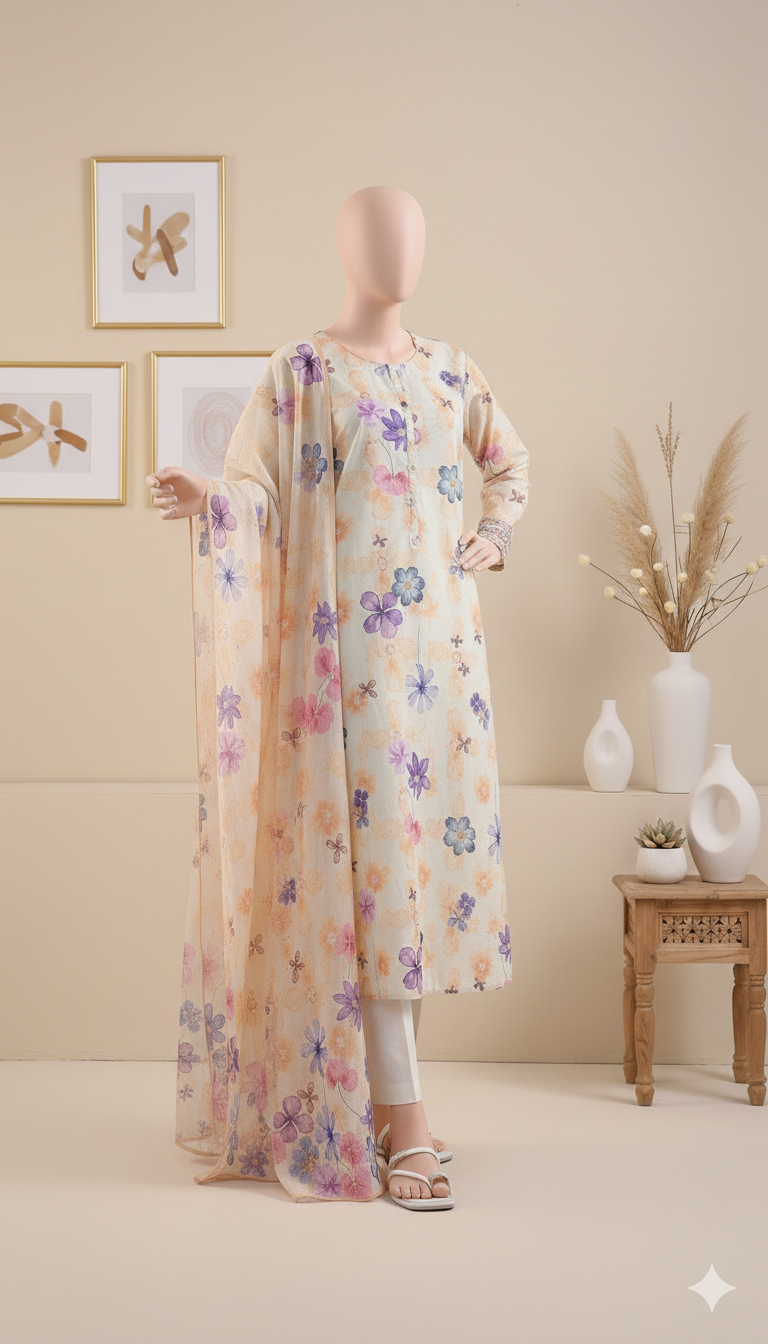 Lavender Blossom: Premium Printed Lawn Unstitched 3-Piece Suit (LPU 5063)