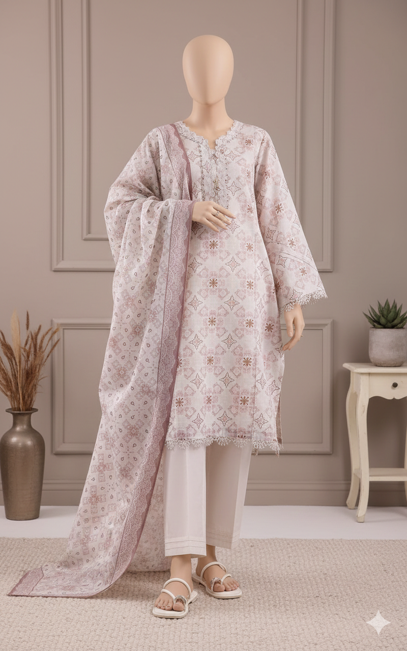 Lavender Blossom: Premium Printed Lawn Unstitched 3-Piece Suit (LPU 5061)