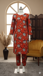 ZH2 Artistic Sketch Floral – 2pc Premium Cotton Unstitched Suit (PCU 5022)