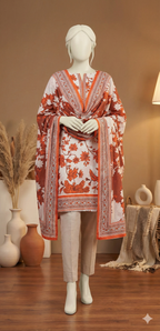 3-Piece Unstitched Printed Lawn Suit - Terracotta Bloom (LPU 5054)