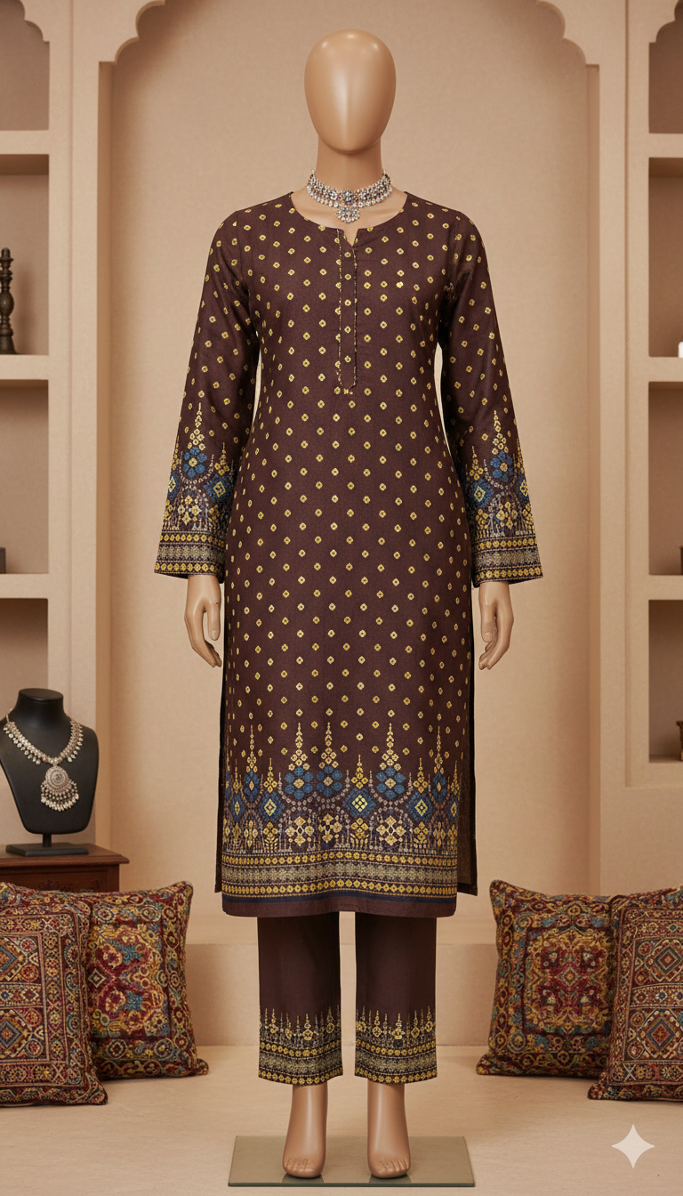 Zh2 Midnight Coffee Suit | Brown & Blue Unstitched Cotton (PCU 5023)