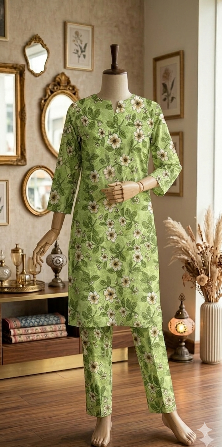 Spring Garden Floral 2-Piece Cotton Set – Sage Green (PCU 5022)