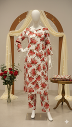 ZH2 Ivory Rose Garden – 2pc Premium Cotton Unstitched Suit (PCU 5022)