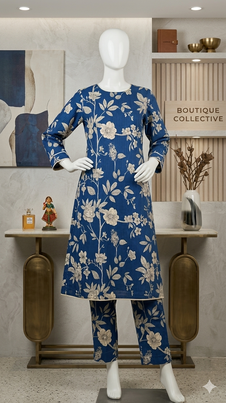 Floral Bloom Ethnic Co-ord Set - 2-Piece Printed Tunic & Trousers (PCU 5022)