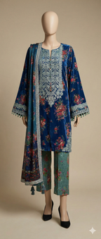 3-Piece Unstitched Embroidered Lawn Suit –  Floral Edition (LEU 5055)