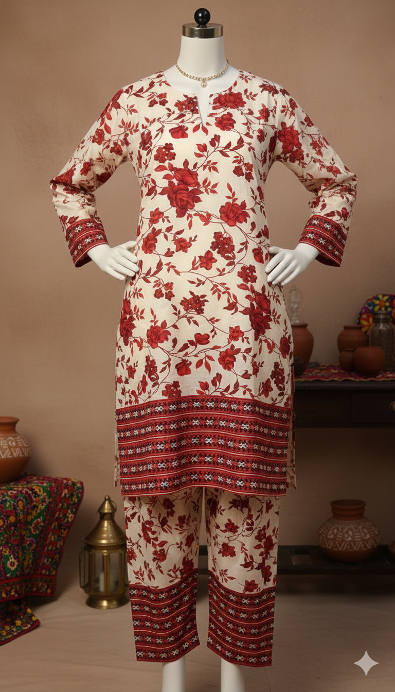 Zh2 Radiant Fuchsia Suit | Pink & Teal Unstitched Cotton (PCU 5023)