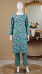 ZH2 Summer Breeze Leaf Print – 2pc Premium Cotton Unstitched Suit (PCU 5022)
