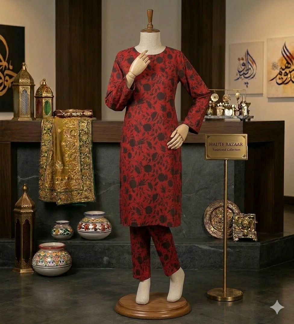 Artisan Ochre Vintage Floral Co-ord | 2-Piece Stitched Cotton (PCU 5022)