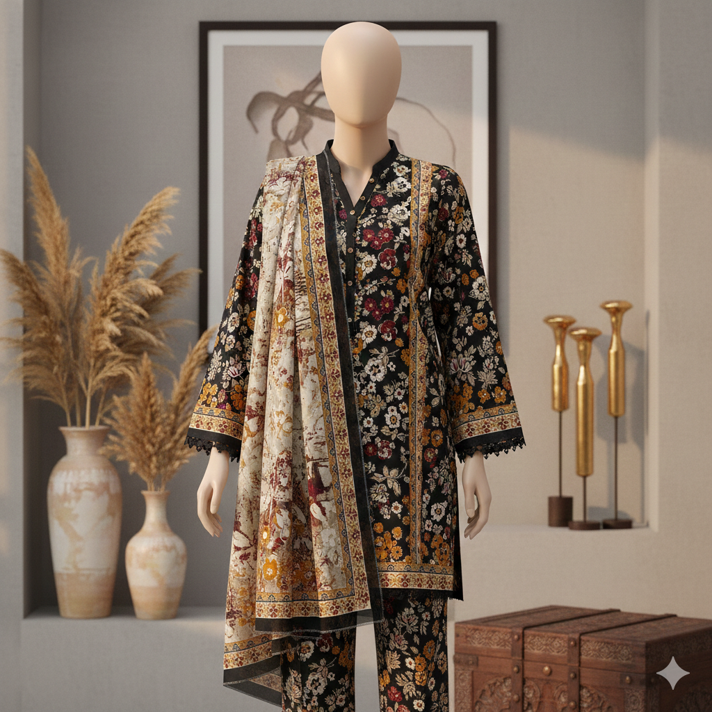 Vintage Garden Lawn Collection | 3-Piece Printed Unstitched Suits - ZH2 Store (LPU 5033)