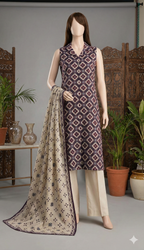 Midnight Indigo - 3-Piece Unstitched Printed Lawn with Geometric Ikat Motif (LPU 5070)