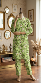 Spring Garden Floral 2-Piece Cotton Set – Sage Green (PCU 5022)