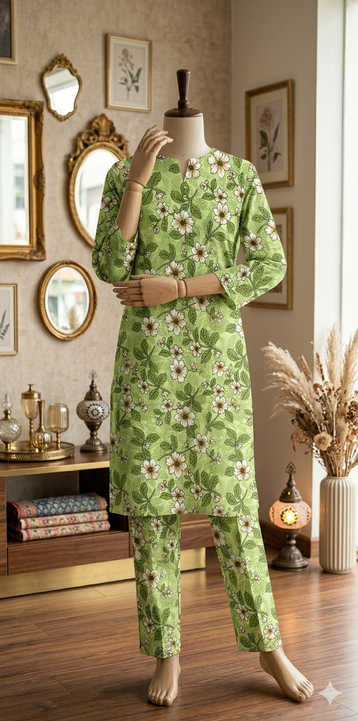 Spring Garden Floral 2-Piece Cotton Set – Sage Green (PCU 5022)