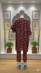 ZH2 Rustic Red Daisy – 2pc Premium Cotton Unstitched Suit (PCU 5022)