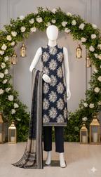 Luxury Midnight Blue Printed Lawn – Unstitched 3-Piece Suit (LPU 5059)