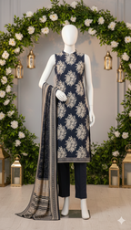Luxury Midnight Blue Printed Lawn – Unstitched 3-Piece Suit (LPU 5059)